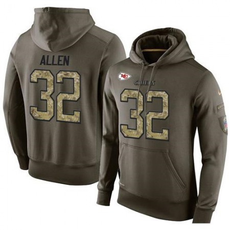 NFL Men's Kansas City Chiefs #32 Marcus Allen Stitched Green Olive Salute To Service KO Performance Hoodie